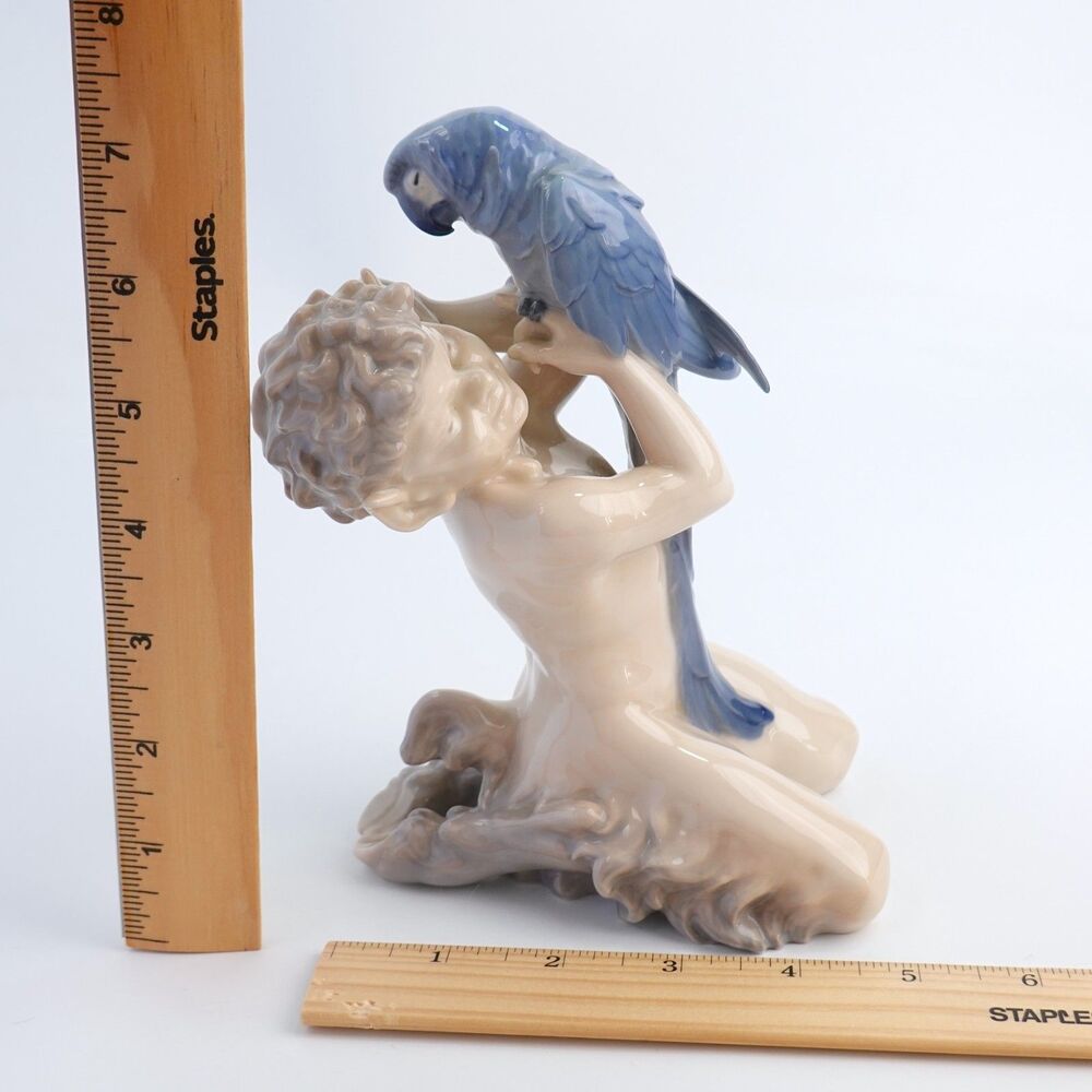 Royal Copenhagen Faun Pan Holding A Large Parrot #752 Vintage - Picture 9 of 16